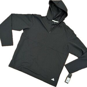 Adidas Black Hooded Pullover Windbreaker quarter zip medium new with tags